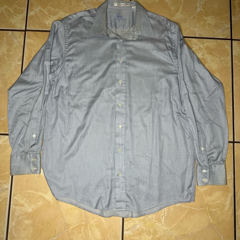 Burberry Men’s XL Long Sleeve Button-Up Shirt Blue, Made In USA, 90 Vintage